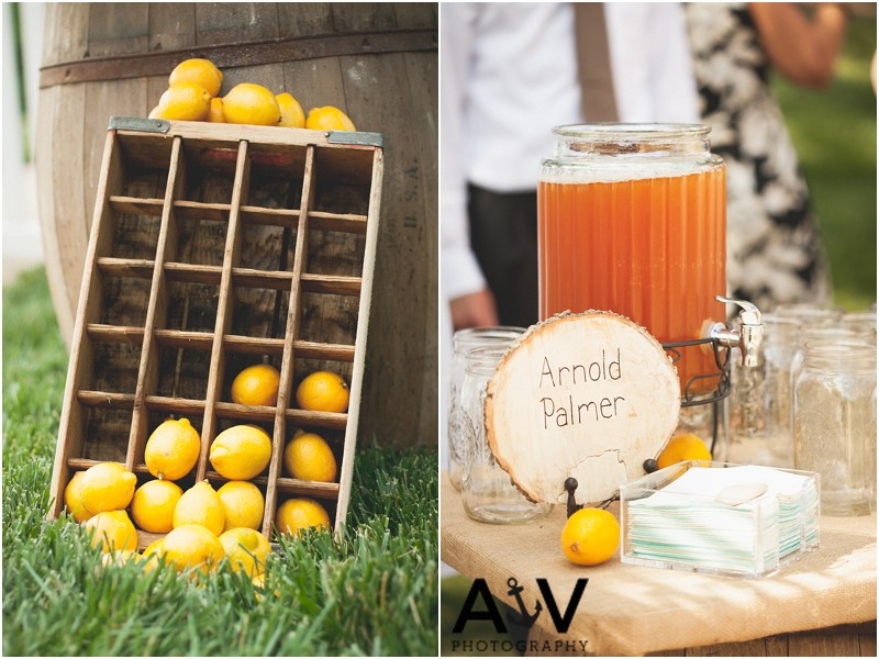 Arnold Palmer and lemon details at the outdoor wedding ceremony at the Winmock at Kinderton in Winston Salem