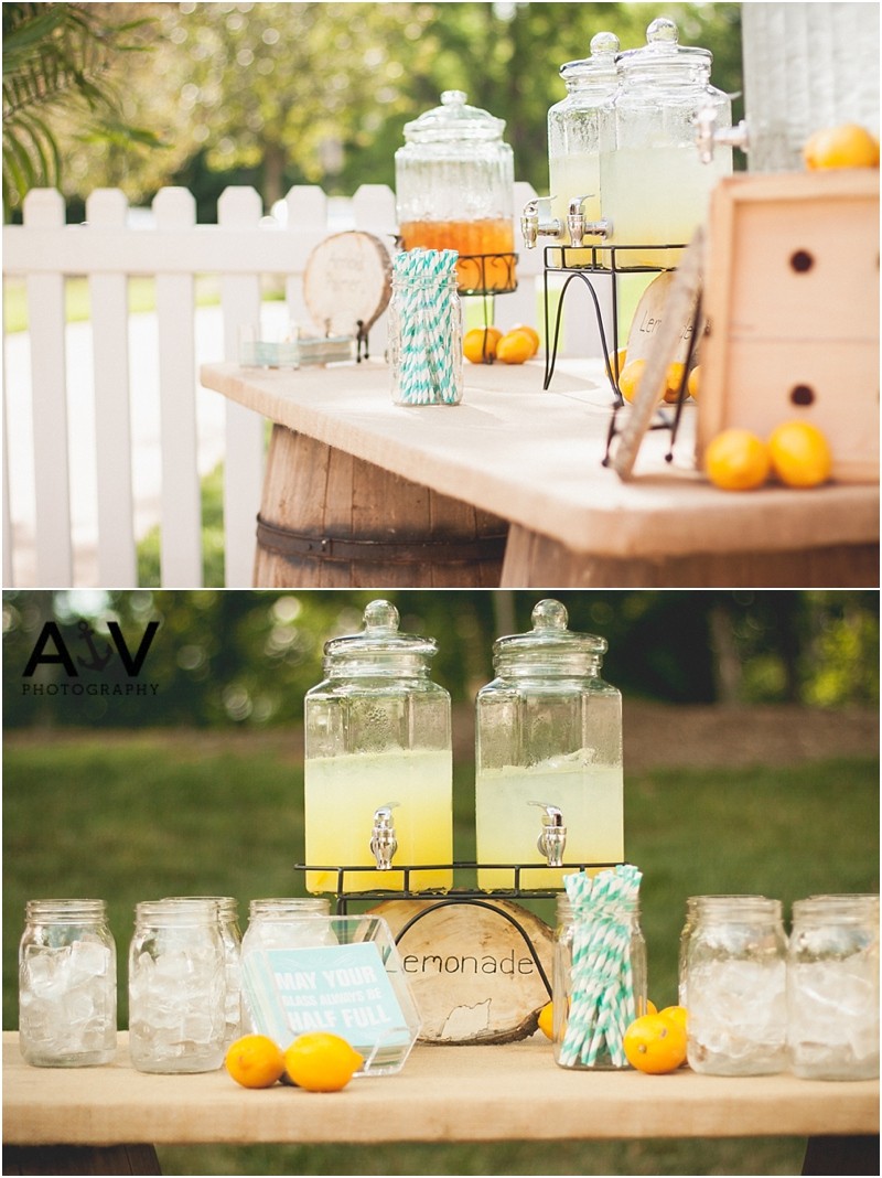 Lemonade stand at the outdoor wedding ceremony at the Winmock at Kinderton in Winston Salem