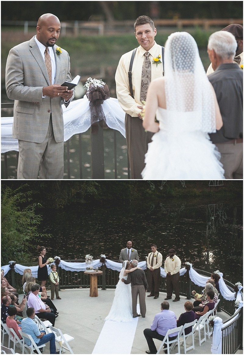 the ceremony at the country chic DIY wedding in Tanglewood park Shelter 3 in Winston Salem Clemmons North Carolina