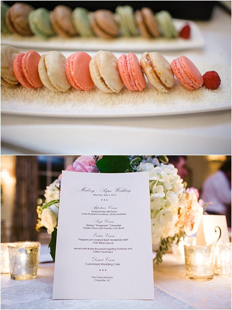 Macaroons and Desert at the charlotte duke mansion wedding reception
