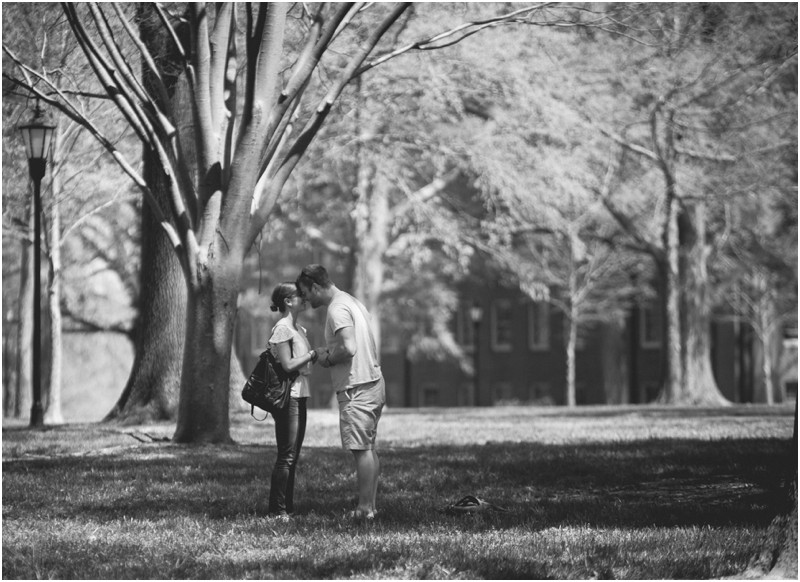 Forehead to forehead during the proposal session on the lawn at Davidson college in Davidson north Caroline near Lake norman
