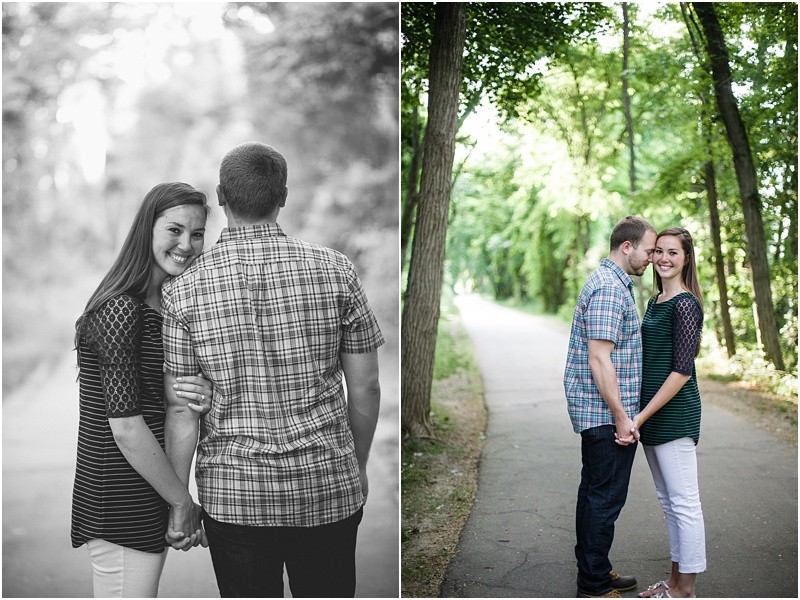 love walking down the path during the engagement session at burr mill park and the greensboro bicentennial gardens