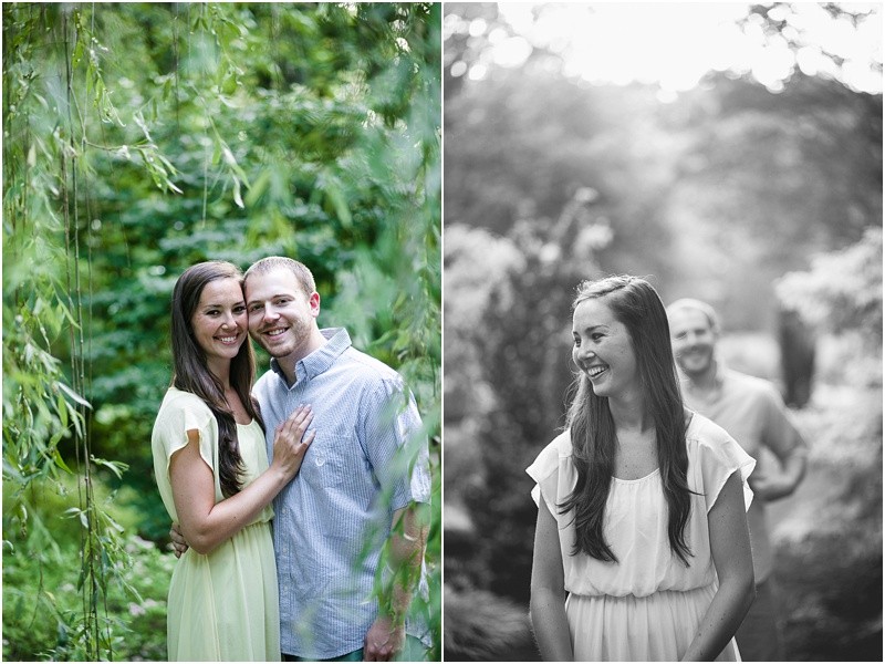 in the spanish moss during the engagement session at burr mill park and the greensboro bicentennial gardens