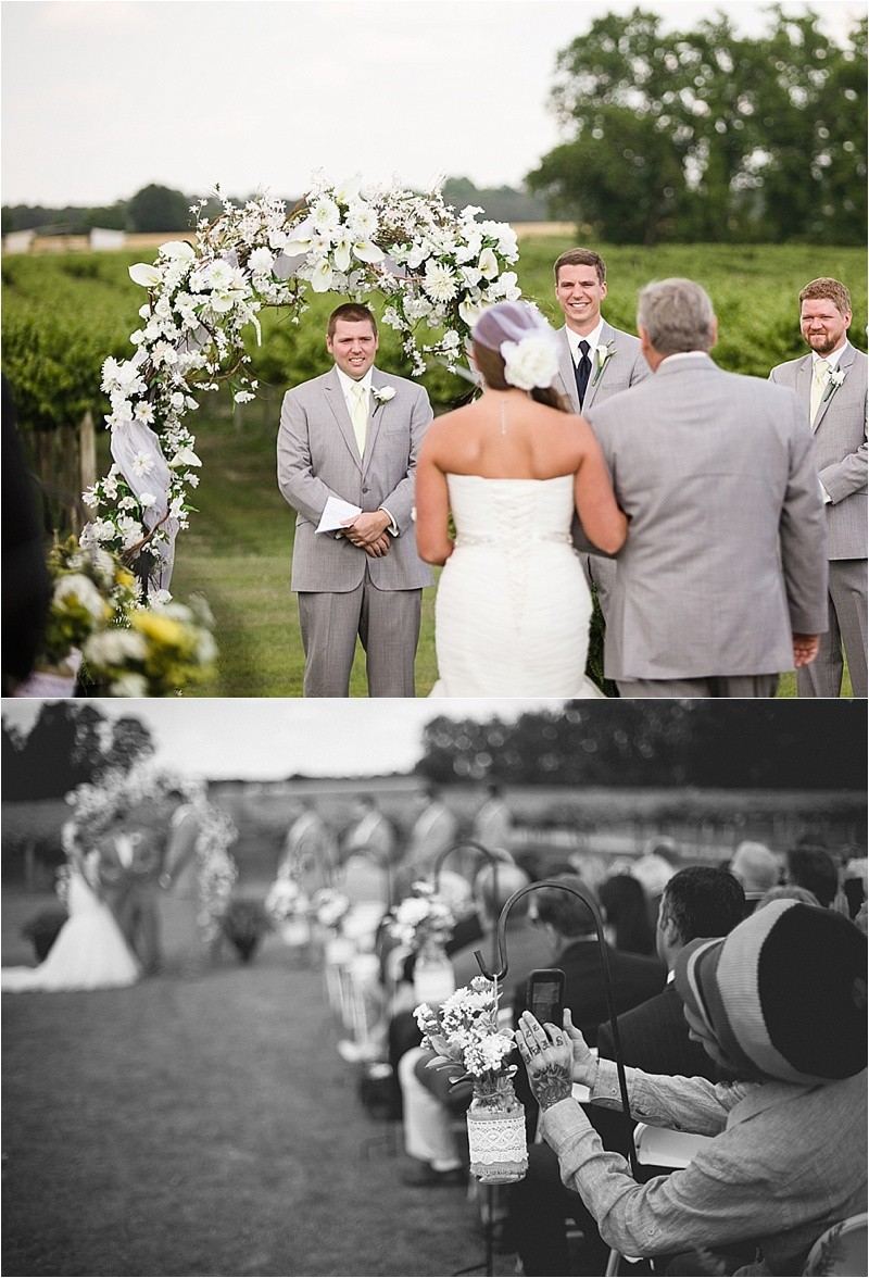Wedding ceremony during the vineyard wedding at the Hinnant Family Vineyard in Pine Level Nc near Raleigh