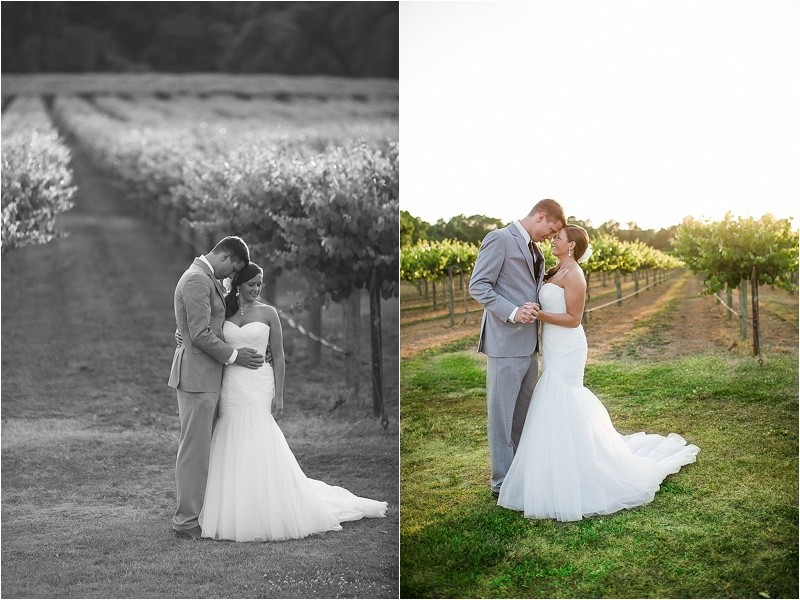 Bride and groom portraits during the vineyard wedding at the Hinnant Family Vineyard in Pine Level Nc near Raleigh
