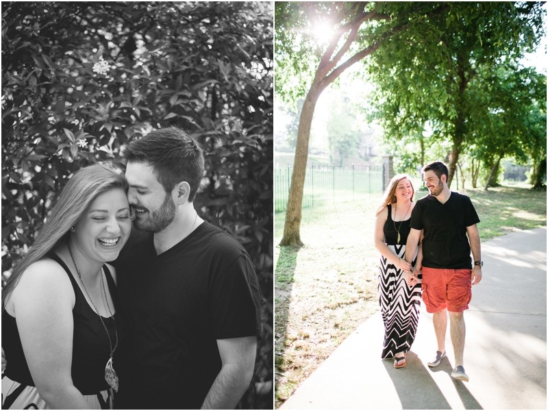 Walking along the Path at the Three River Greenway in Columbia South Carolina During their engagement session