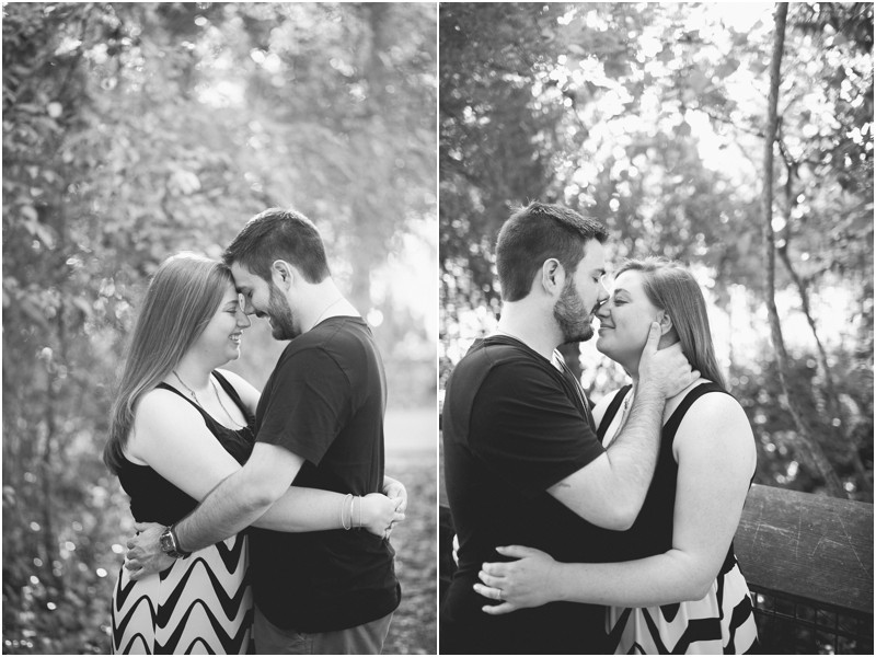 Kissing at the Three River Greenway in Columbia South Carolina During their engagement session