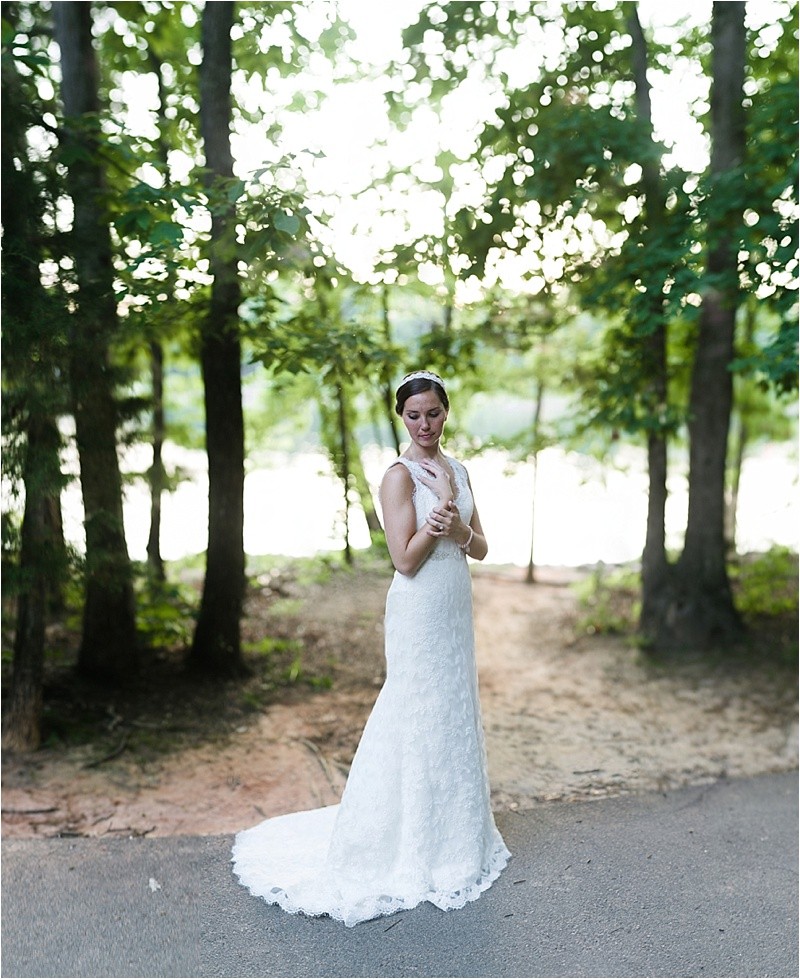 brenizer method in front of the lake at the Jetton park bridal portrait session in lake norman north carolina