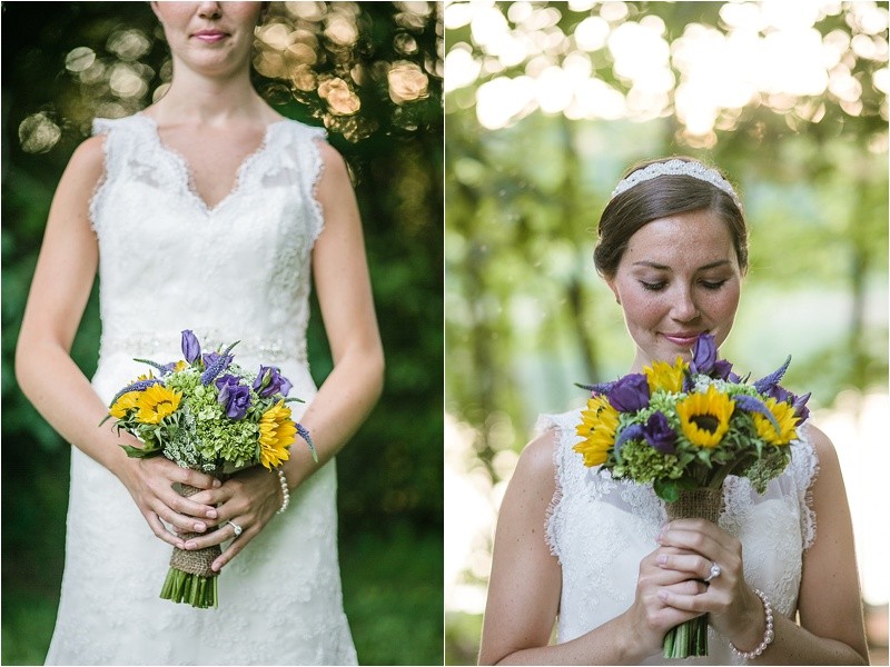 stopping to smell the flowers at the Jetton park bridal portrait session in lake norman north carolina