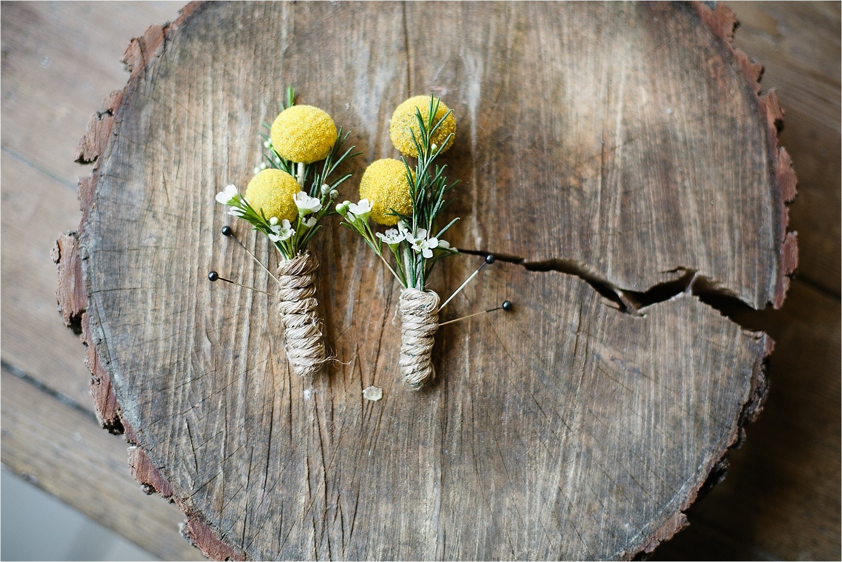 yellow wrapped boutonnieres at Caroline and Evans mountain wedding at yesterday spaces in asheville leicester north caroline
