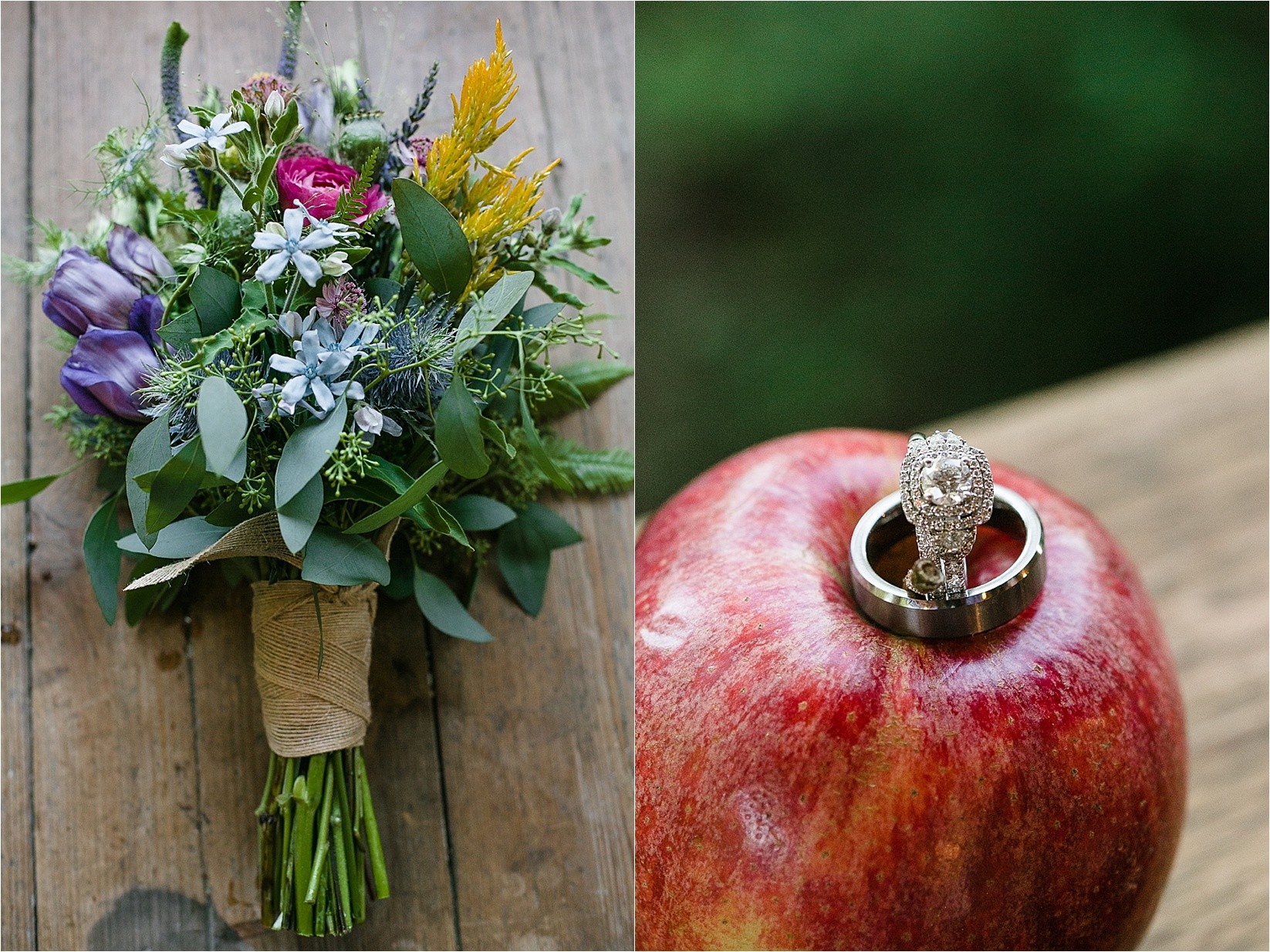 Flowers and apples at Caroline and Evans mountain wedding at yesterday spaces in asheville leicester north caroline
