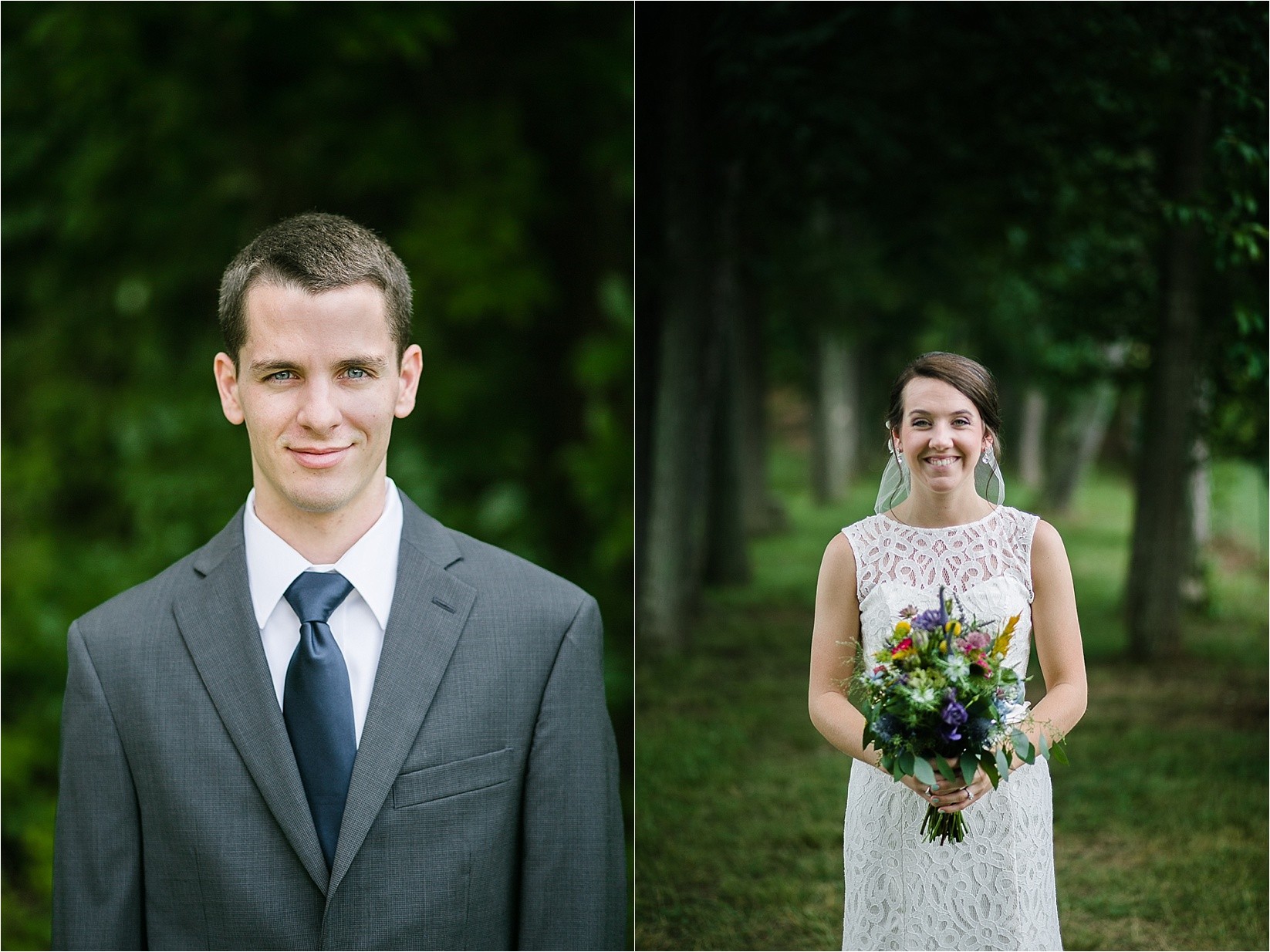 Portraits of bride and groom at Caroline and Evans mountain wedding at yesterday spaces in asheville leicester north carolina