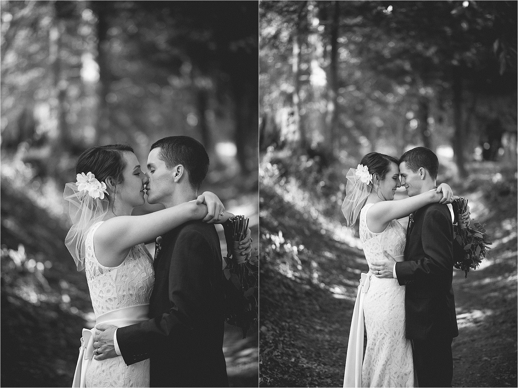 Sweet love almost kiss at Caroline and Evans mountain wedding at yesterday spaces in asheville leicester north carolina
