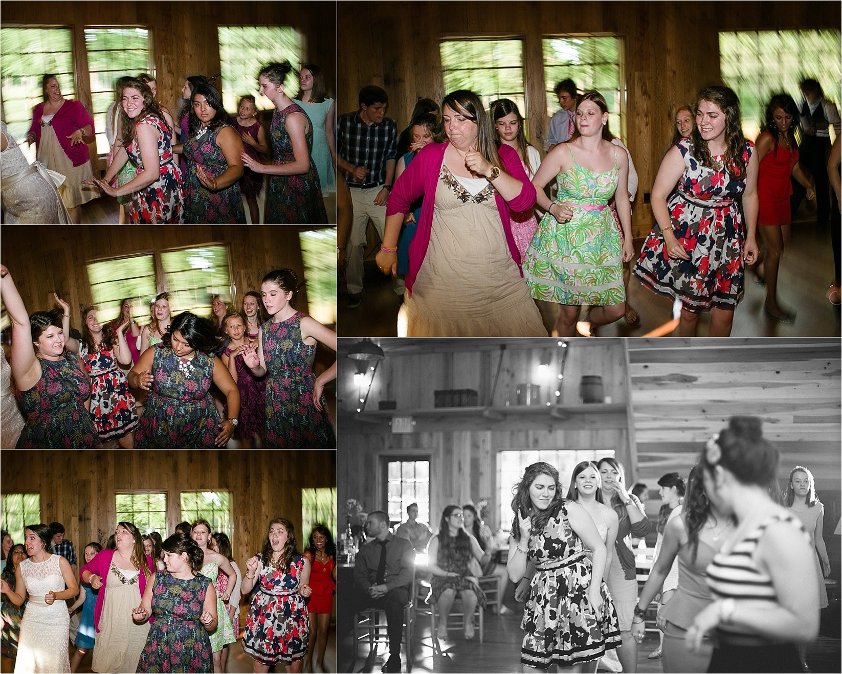 Shutter drag during the dancing at the reception at Caroline and Evans mountain wedding at yesterday spaces in asheville leicester north carolina