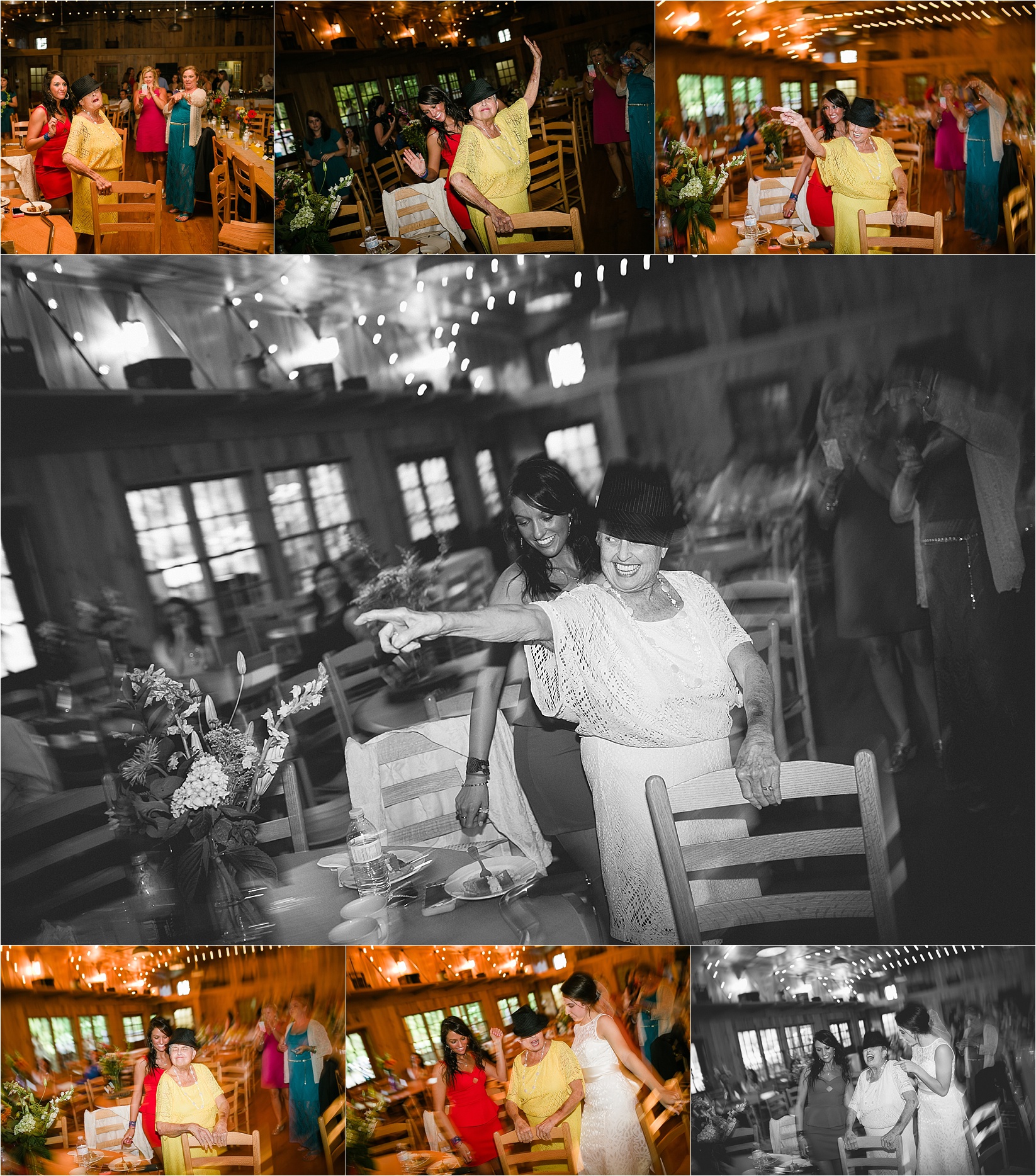 Grandma dancing to Michael jackson with shutter drag during the reception at Caroline and Evans mountain wedding at yesterday spaces in asheville leicester north carolina