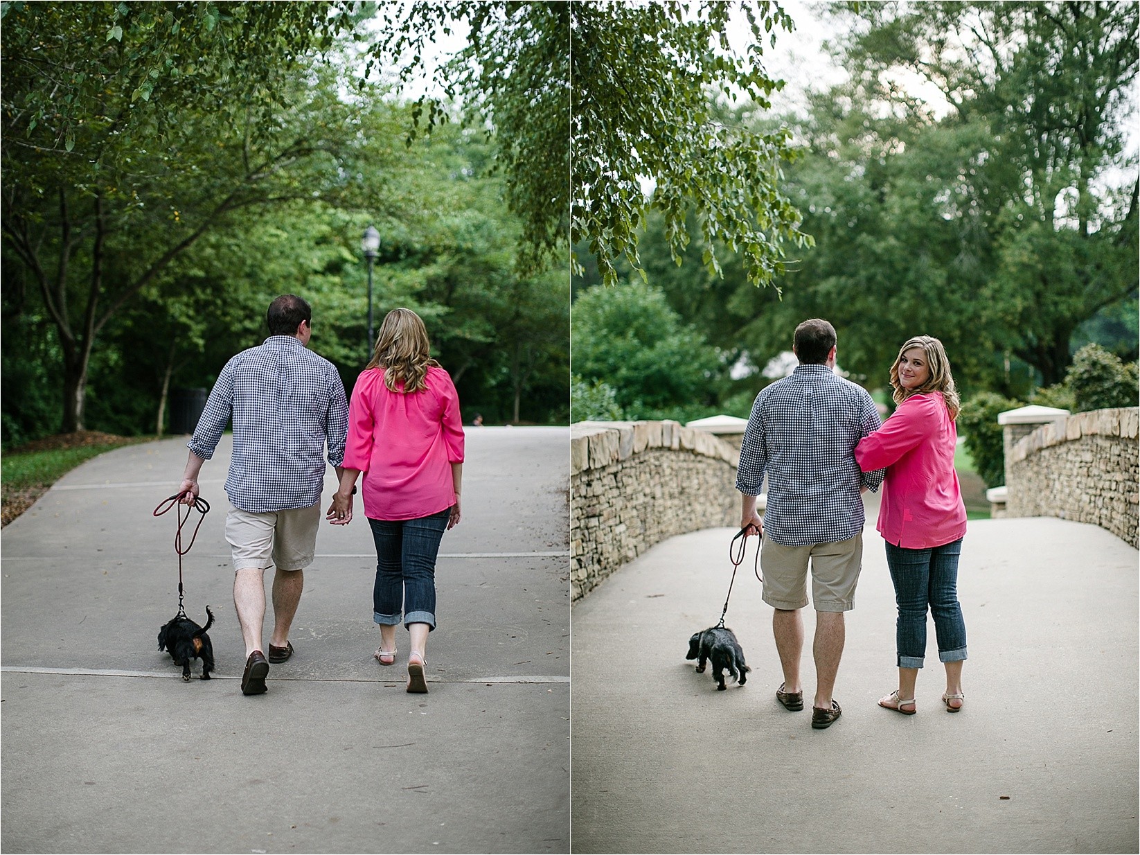 taking a walk in the park at Catherine & Jordan's engagement session at freedom park and marshall park in Charlotte North Carolina