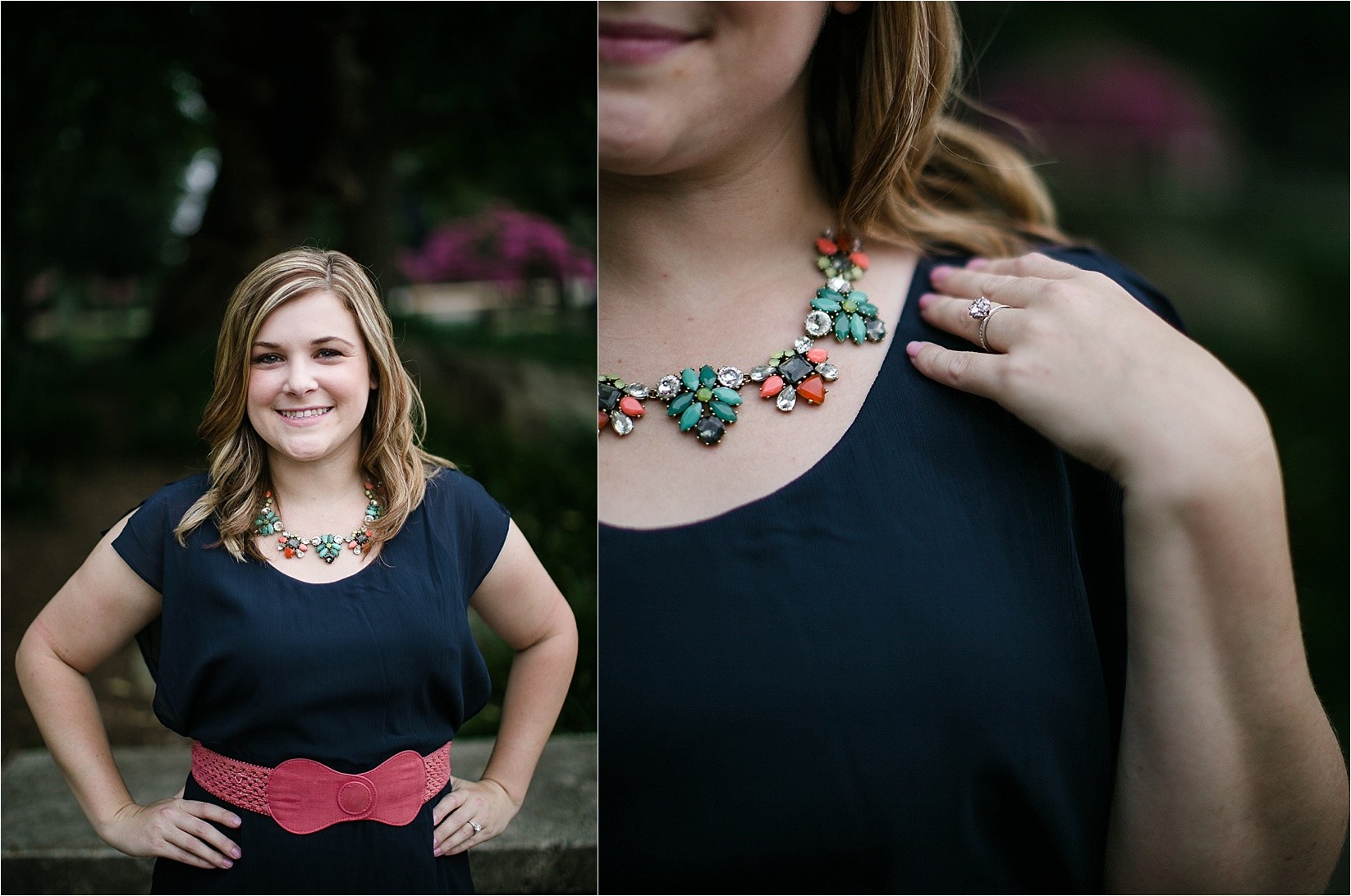 necklace and ring accessories at Catherine & Jordan's engagement session at freedom park and marshall park in Charlotte North Carolina