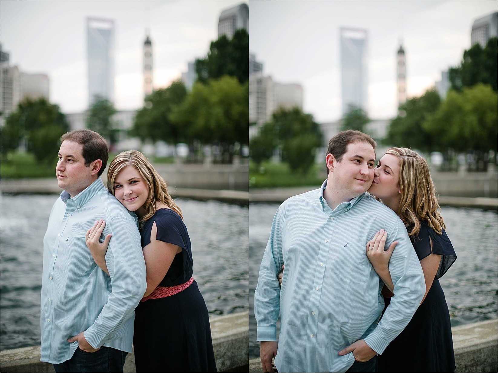 holding and kissing at Catherine & Jordan's engagement session at freedom park and marshall park in Charlotte North Carolina