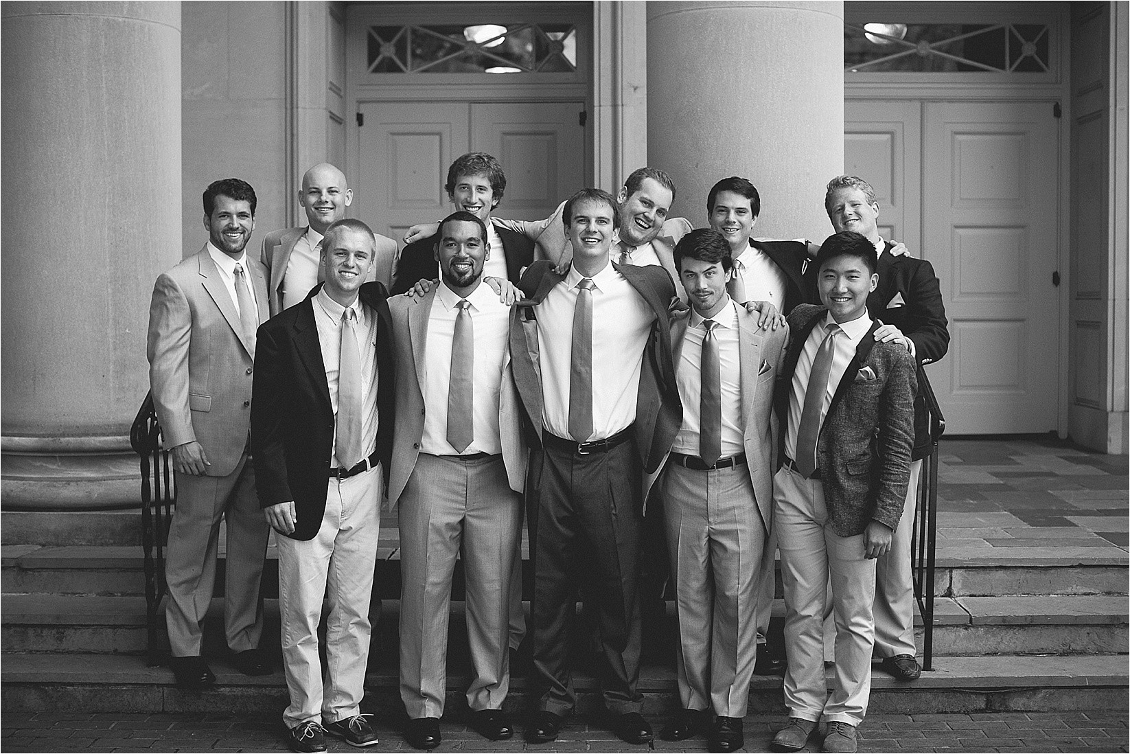 groomsmen and ushers at the davidson college chapel wedding in Davidson north Carolina and the Charles mack citizen center wedding and reception