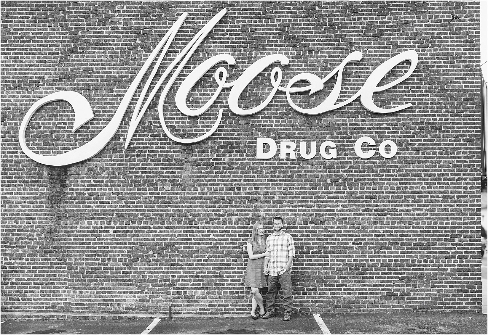 Moose drugs during Andria & Matts Mount Pleasant engagement session in downtown mount pleasant nc
