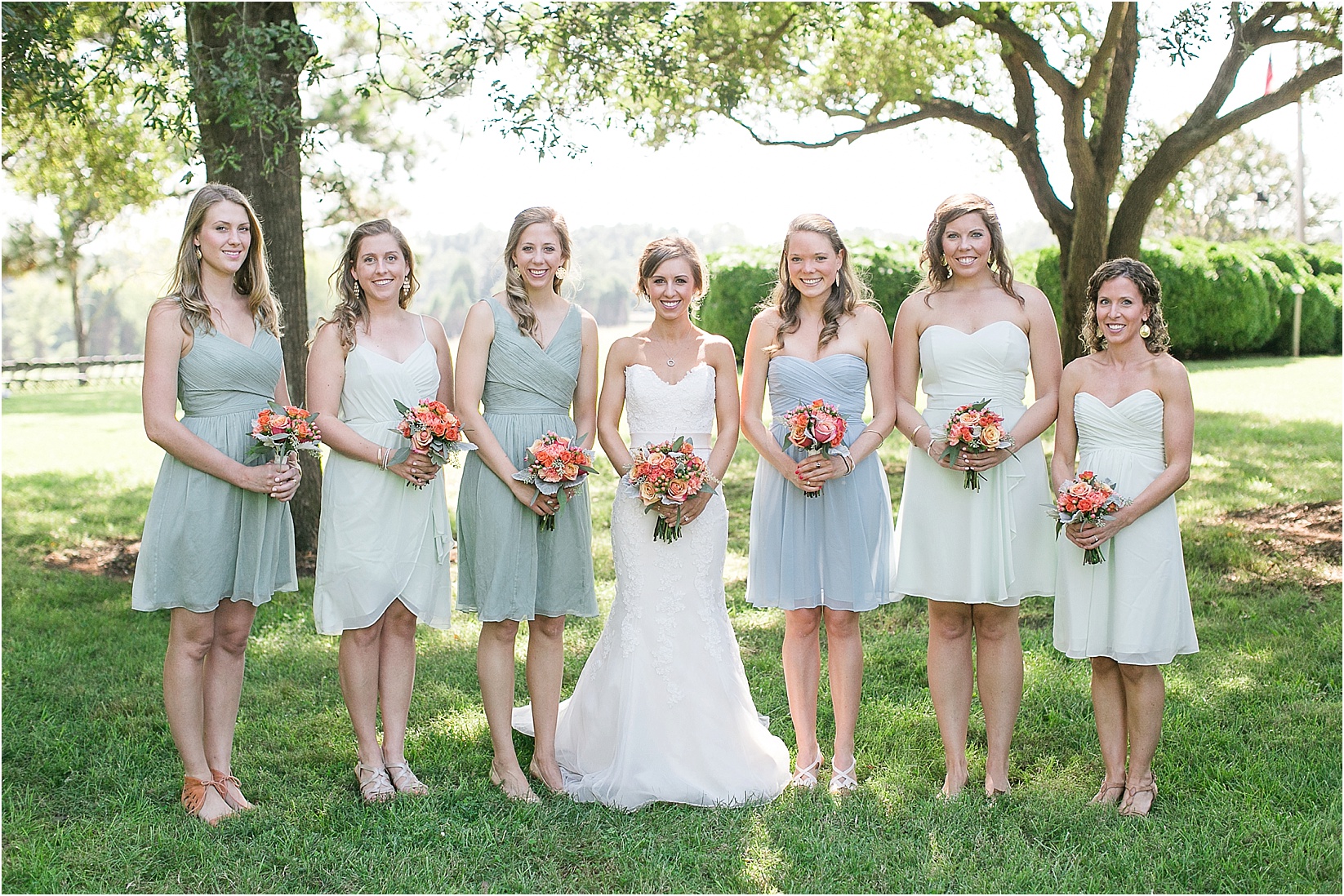 bridal party bridesmaids during their wedding at the Historic Rural Hill wedding ceremony and reception in Huntersville nc