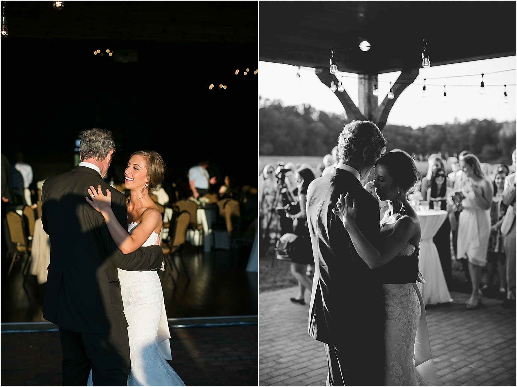 father daughter dance during their wedding at the Historic Rural Hill wedding ceremony and reception in Huntersville nc