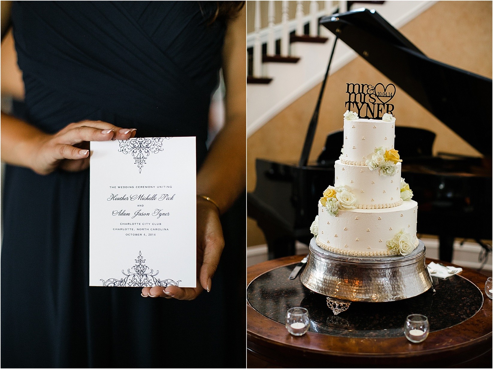 the cake and the wedding brochure during the Charlotte City Club wedding in charlotte North Carolina