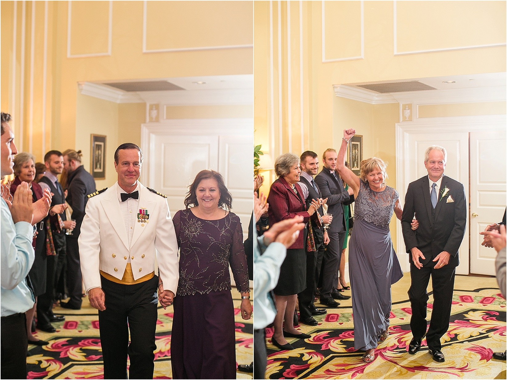 Parents coming into the reception at the Charlotte City Club wedding in charlotte North Carolina
