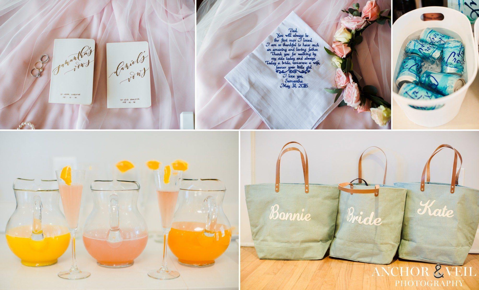 details of brides bags and drinks
