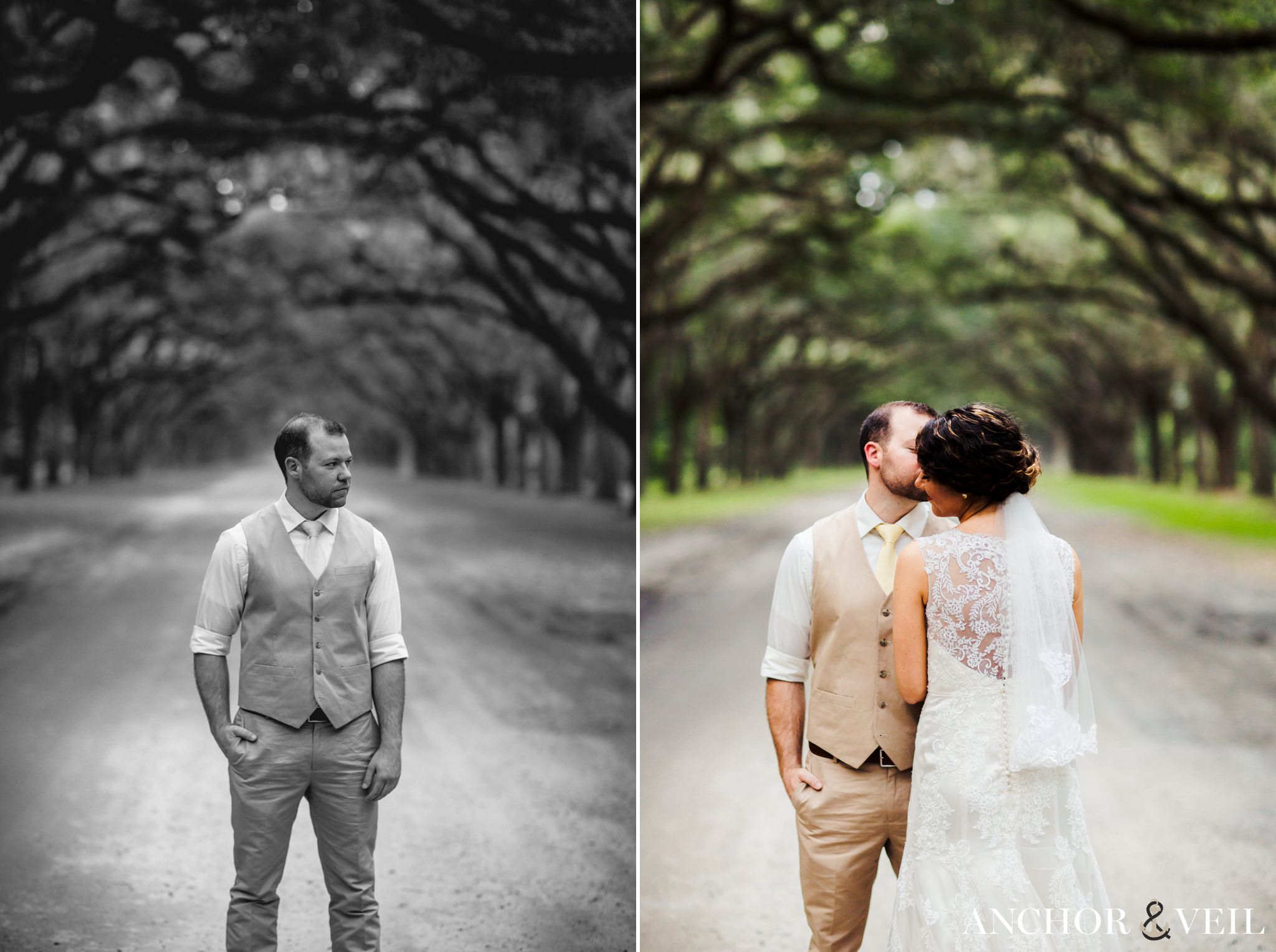 black and white kissing in the middle during their Forsyth Park Wedding Elopement
