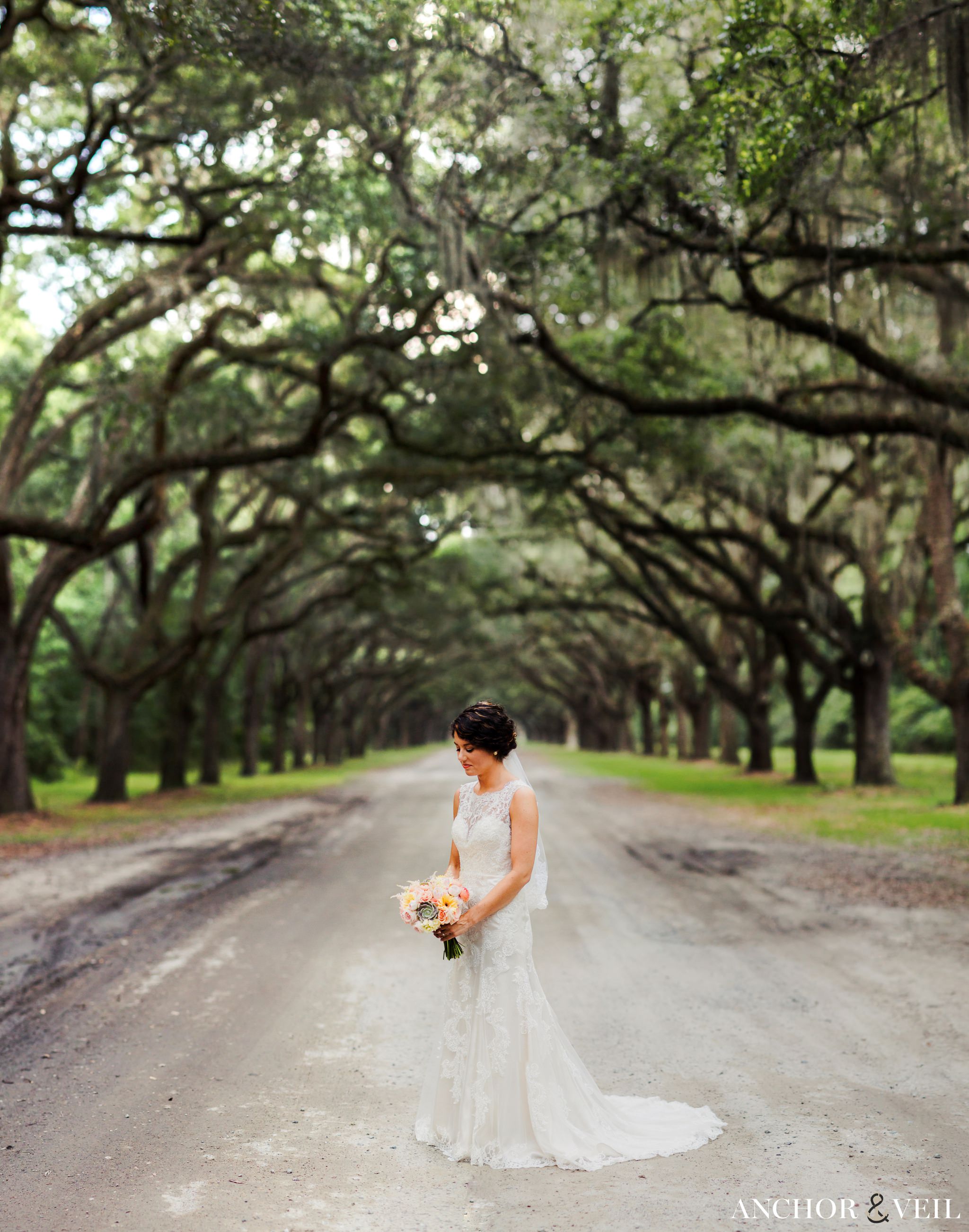 brenizer bridal session in the middle during their Forsyth Park Wedding Elopement