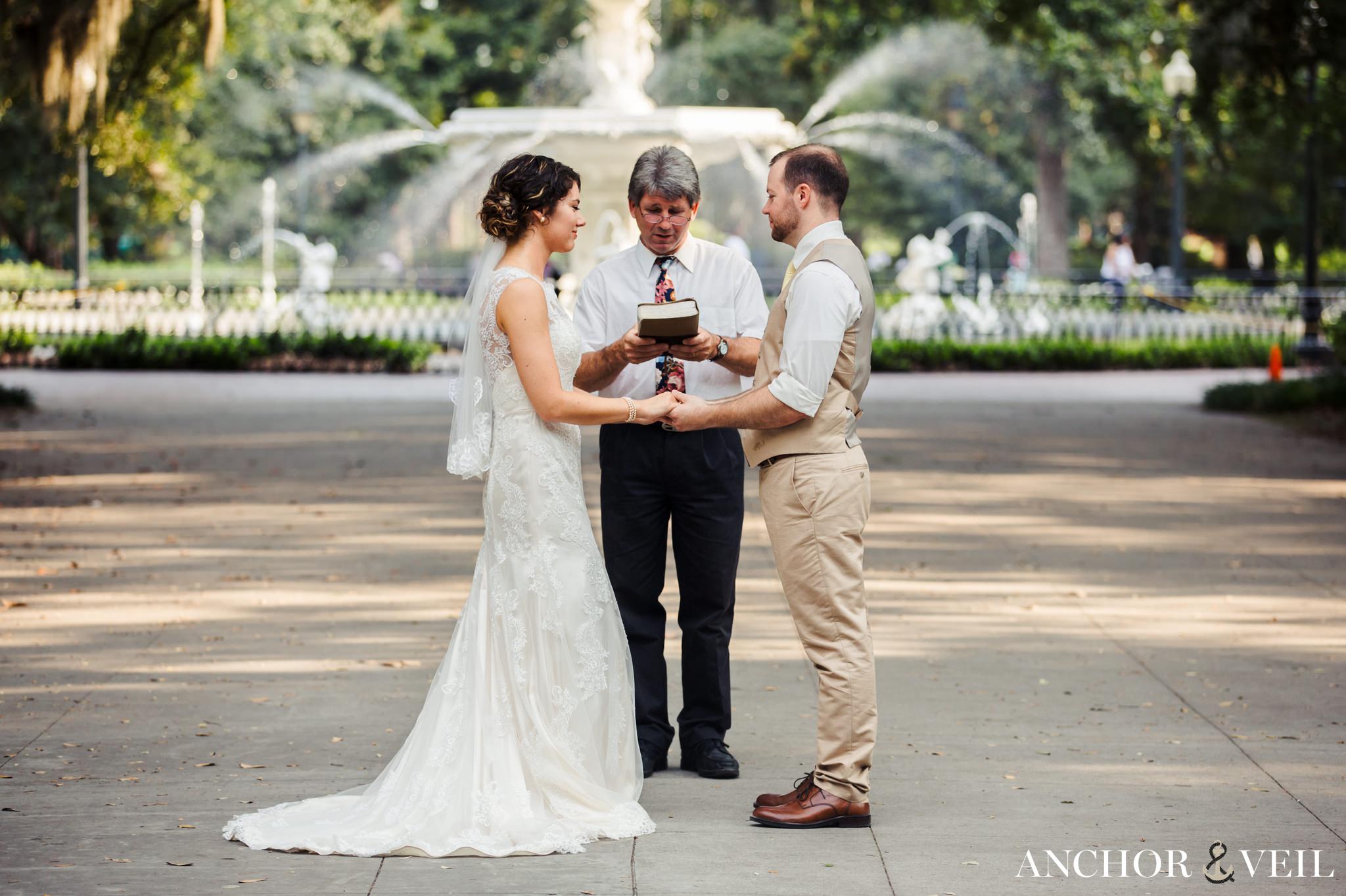 ceremony location in the park during their Forsyth Park Wedding Elopement