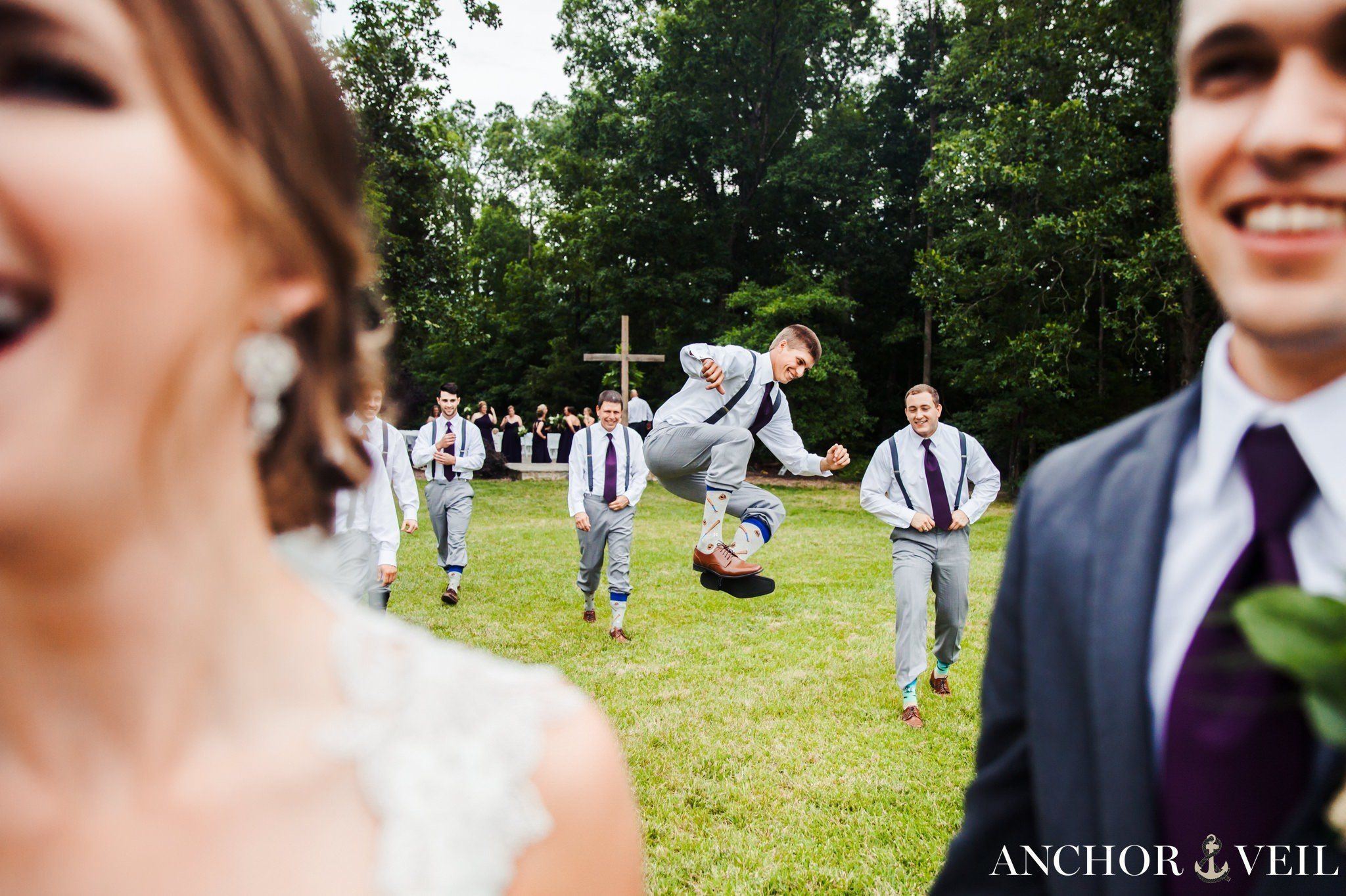 groomsmen jumping