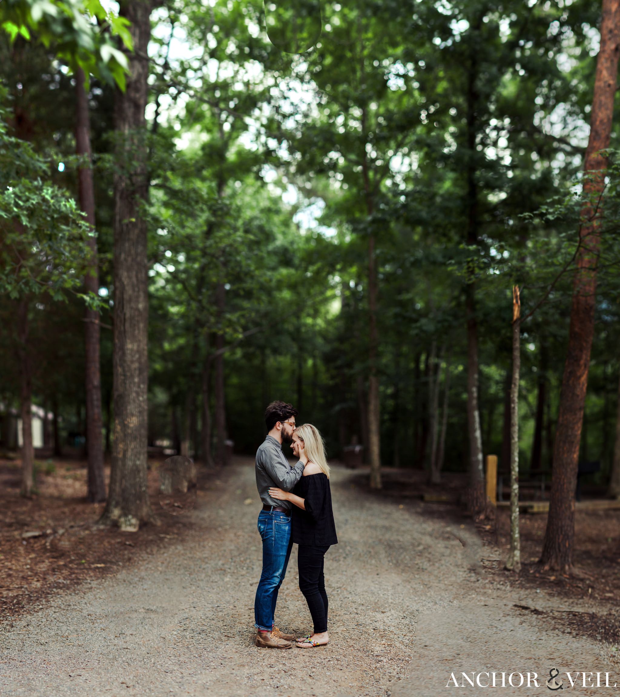 Brenizer method in the woods during their McDowell Nature Preserve Engagement Session