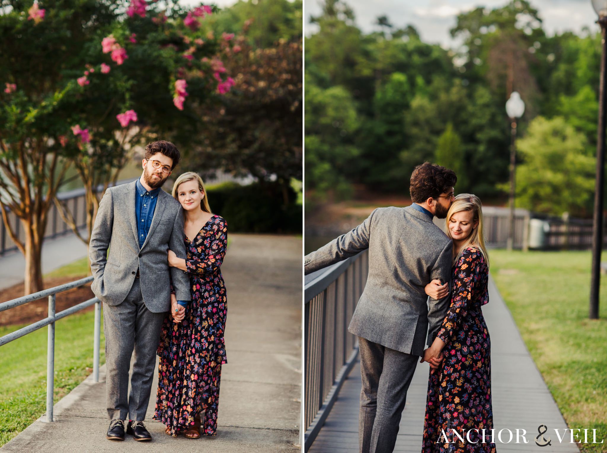 They couldn't stop holding hands and staying close on walkway during their McDowell Nature Preserve Engagement Session
