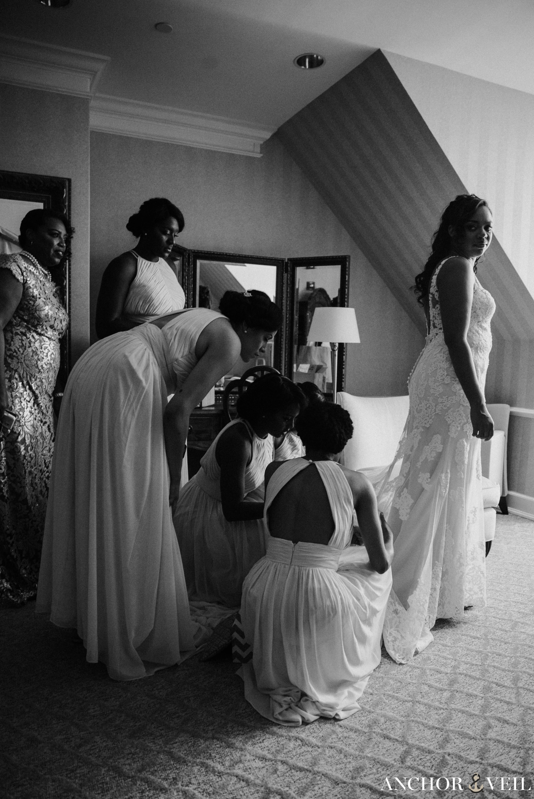 bride getting ready at the nc state club