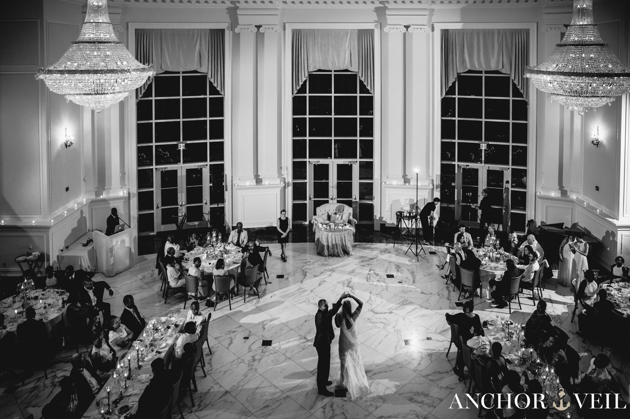 first dance in the nc state club ballroom wedding reception