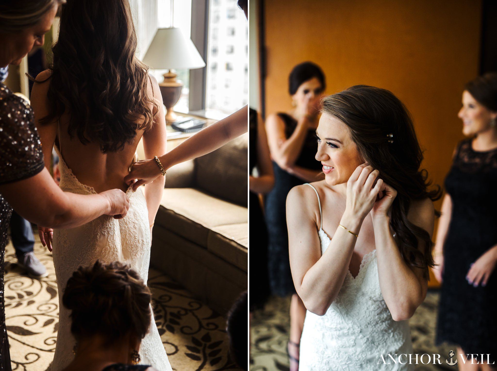 bride getting ready with her girls