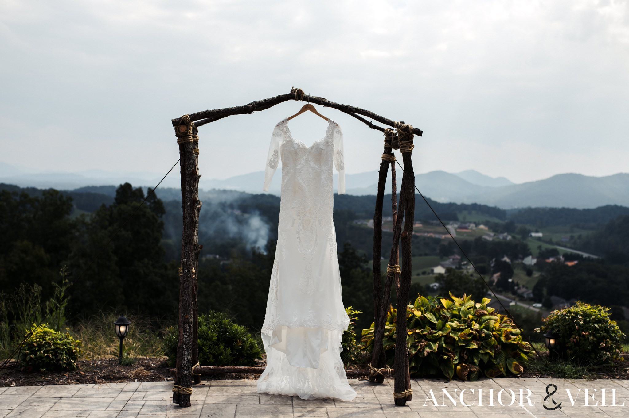 the dress hanging up during the asheville mountains destination wedding