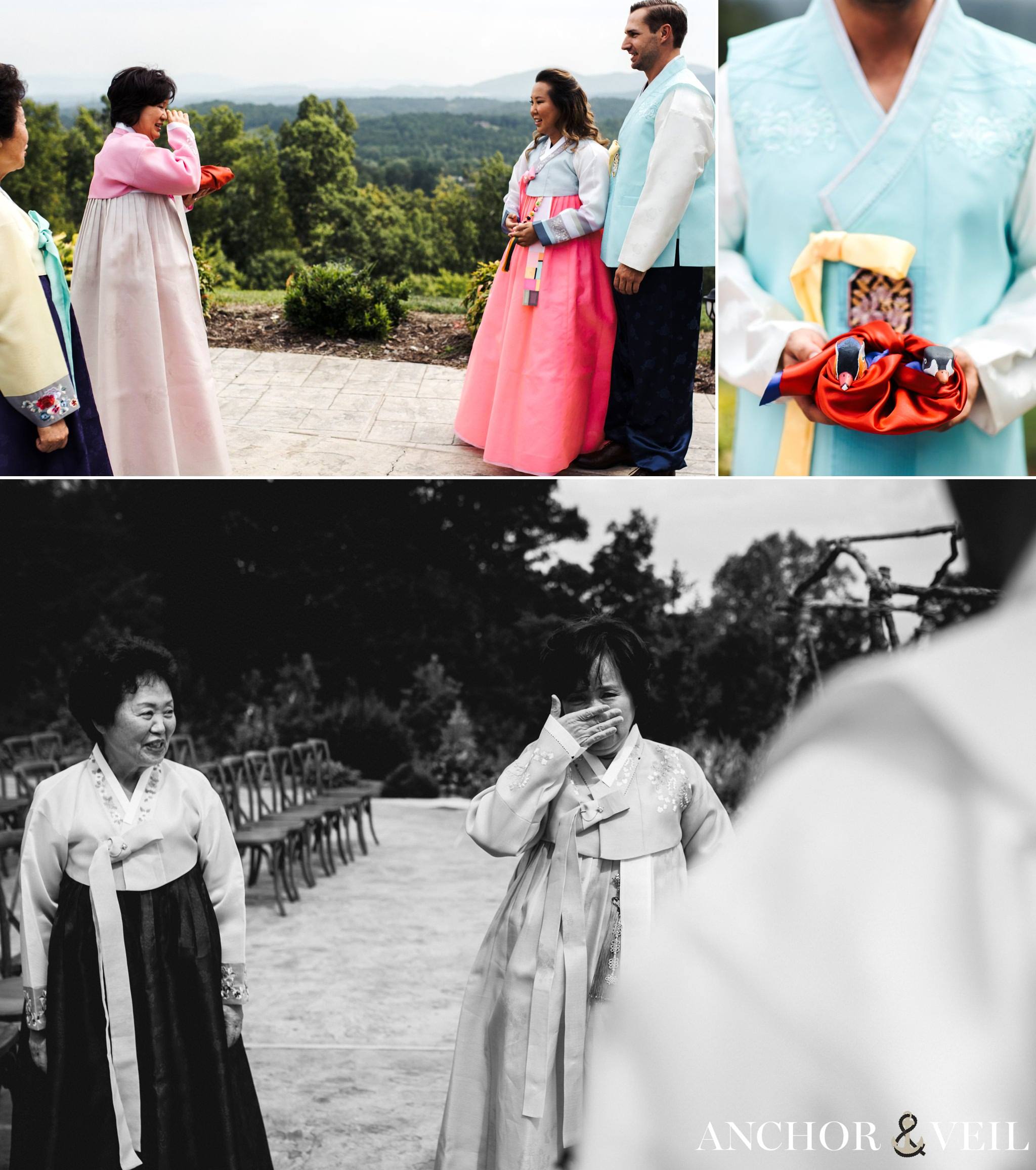 exchanging the gifts during the asheville mountains destination wedding