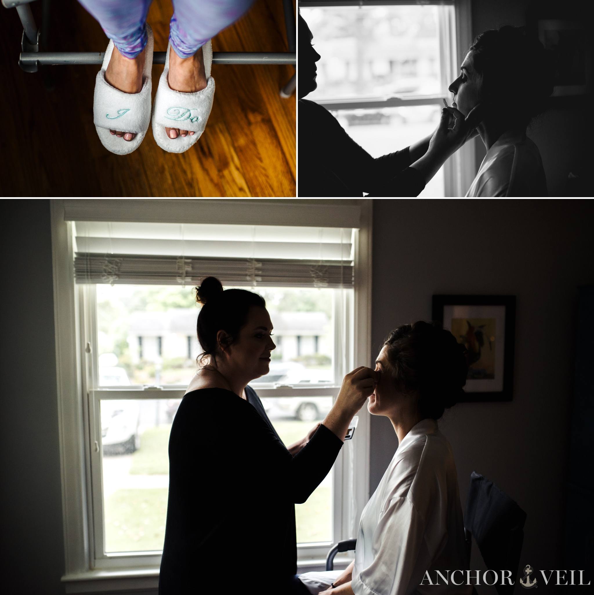 bride getting ready at her house 