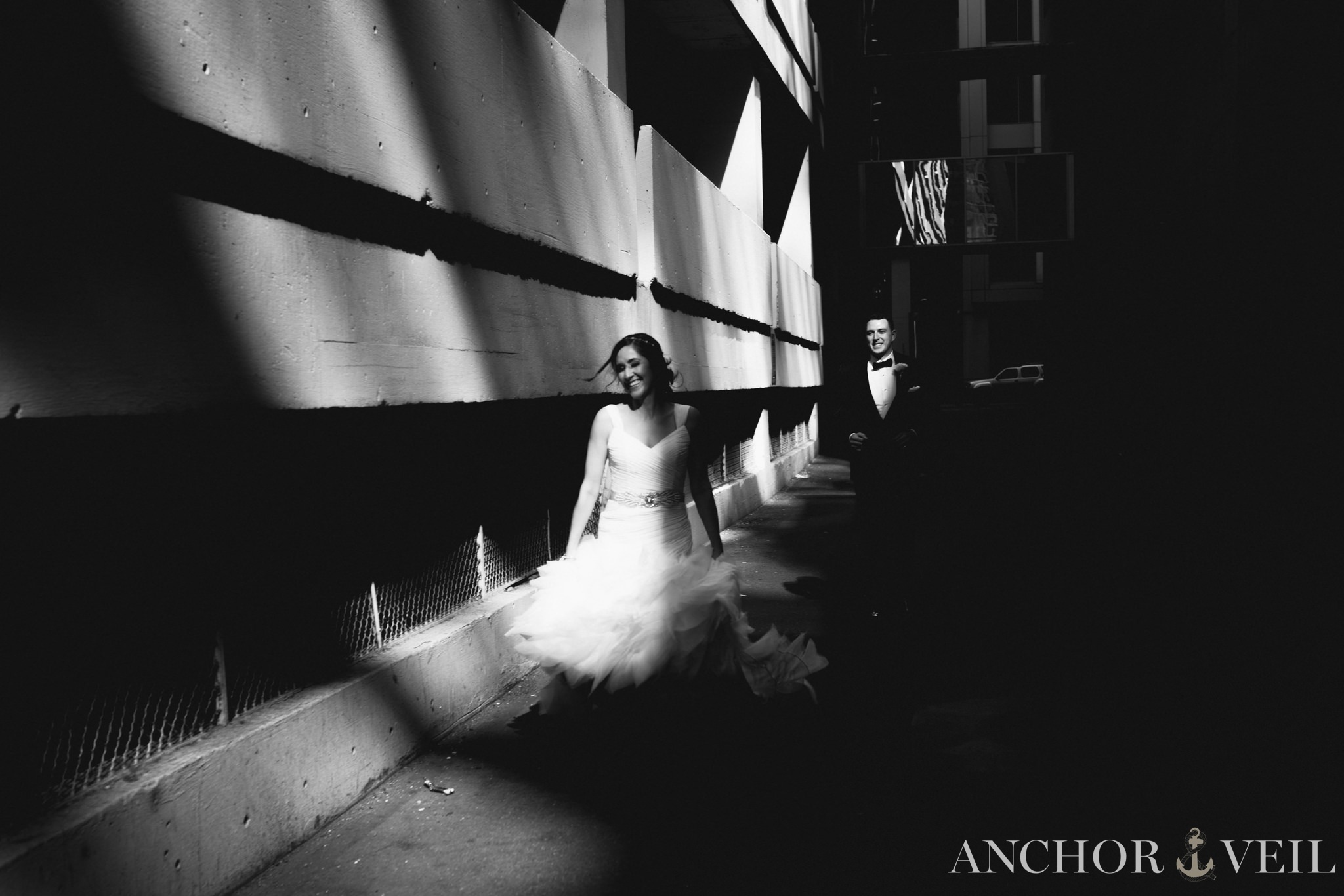 running through the light in the alley