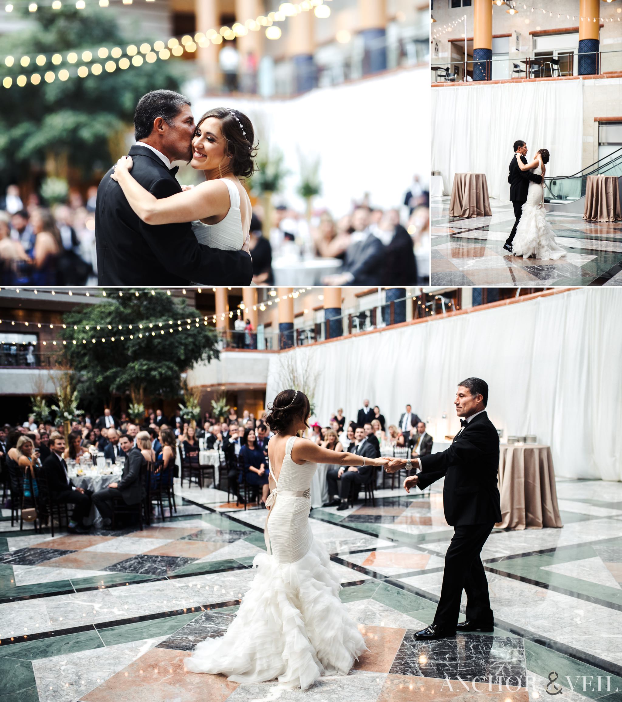 bride dancing with father at founders Hall wedding in Charlotte Nc