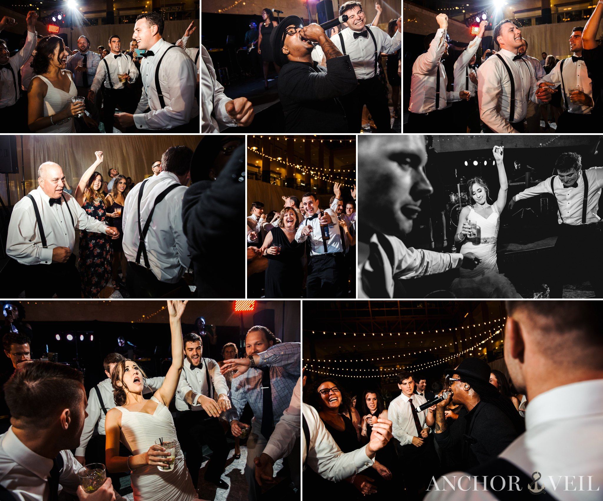 dancing with family and friends during the reception at founders Hall wedding in Charlotte Nc