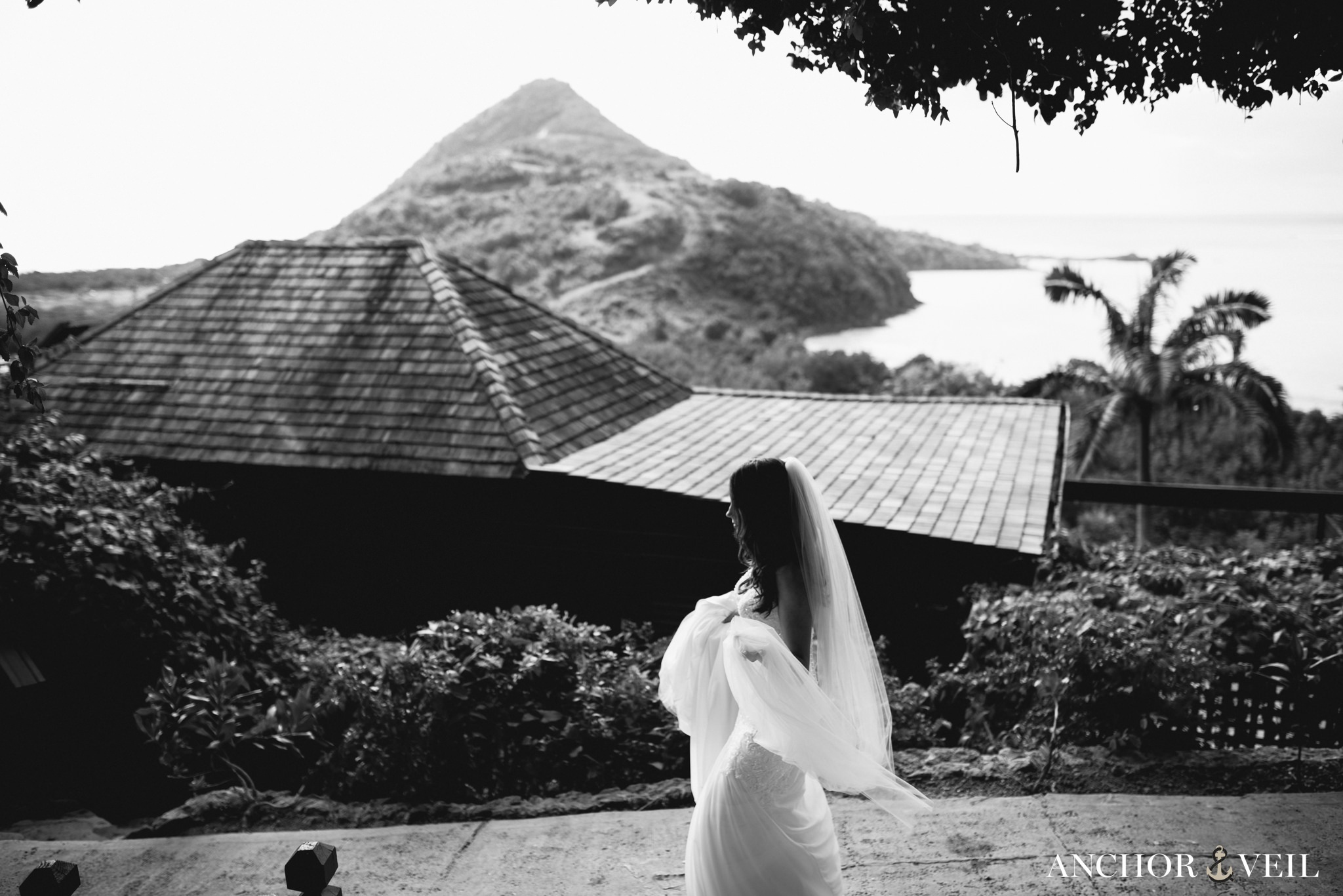 bride waiting for her ride to the ceremony at the Hermitage Bay Antigua Wedding