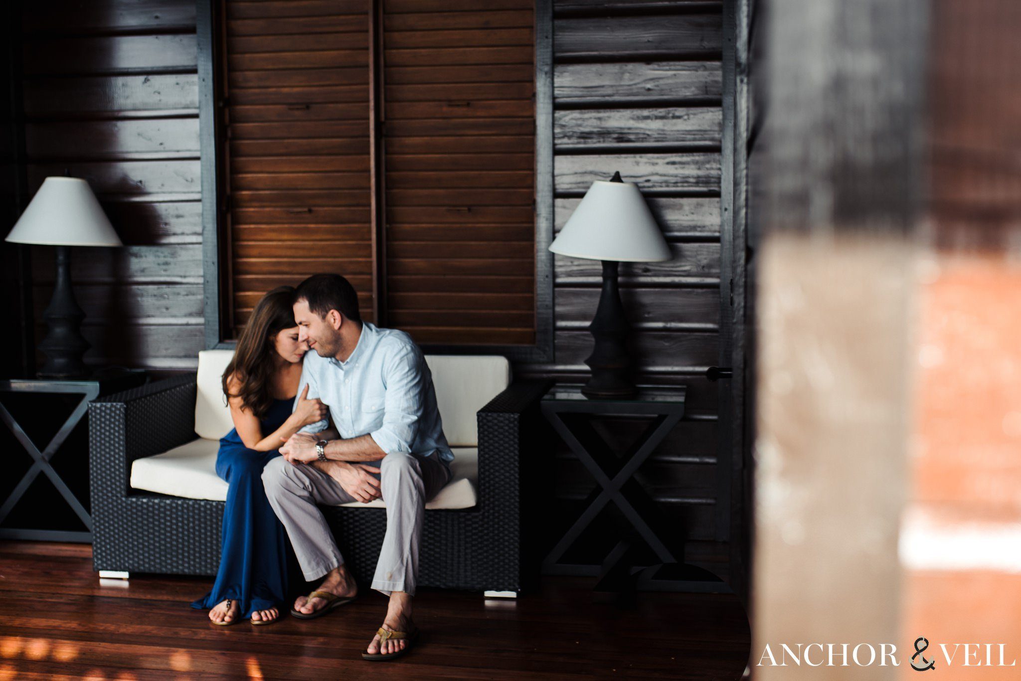 cuddling in the room during the Hermitage Bay wedding Shoot