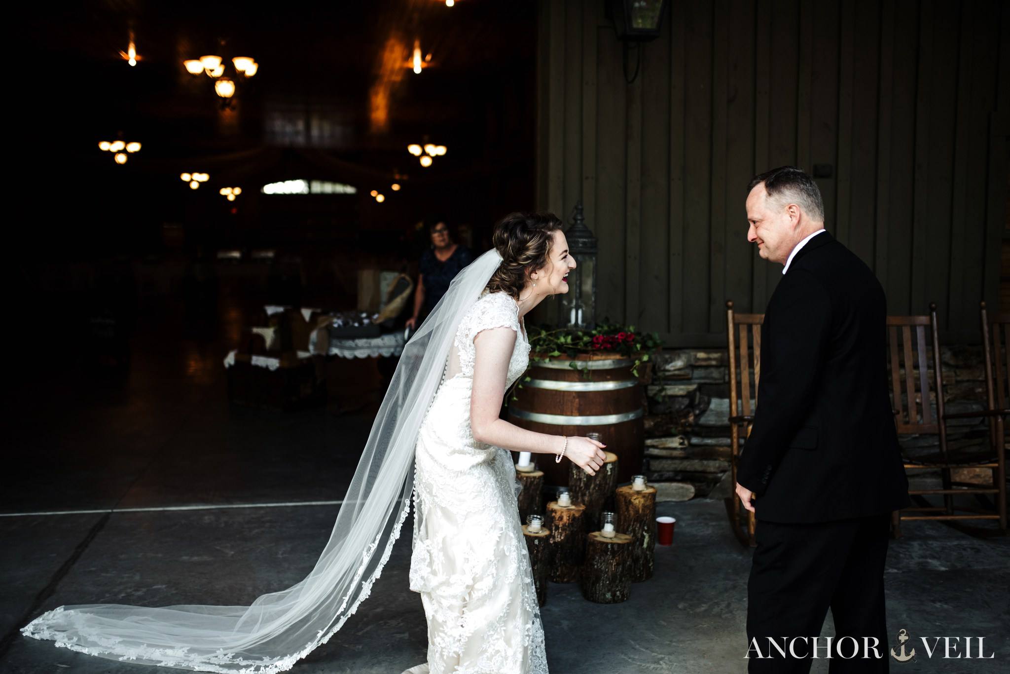 father and daughter first look at the Hunting Creek Farms Wedding