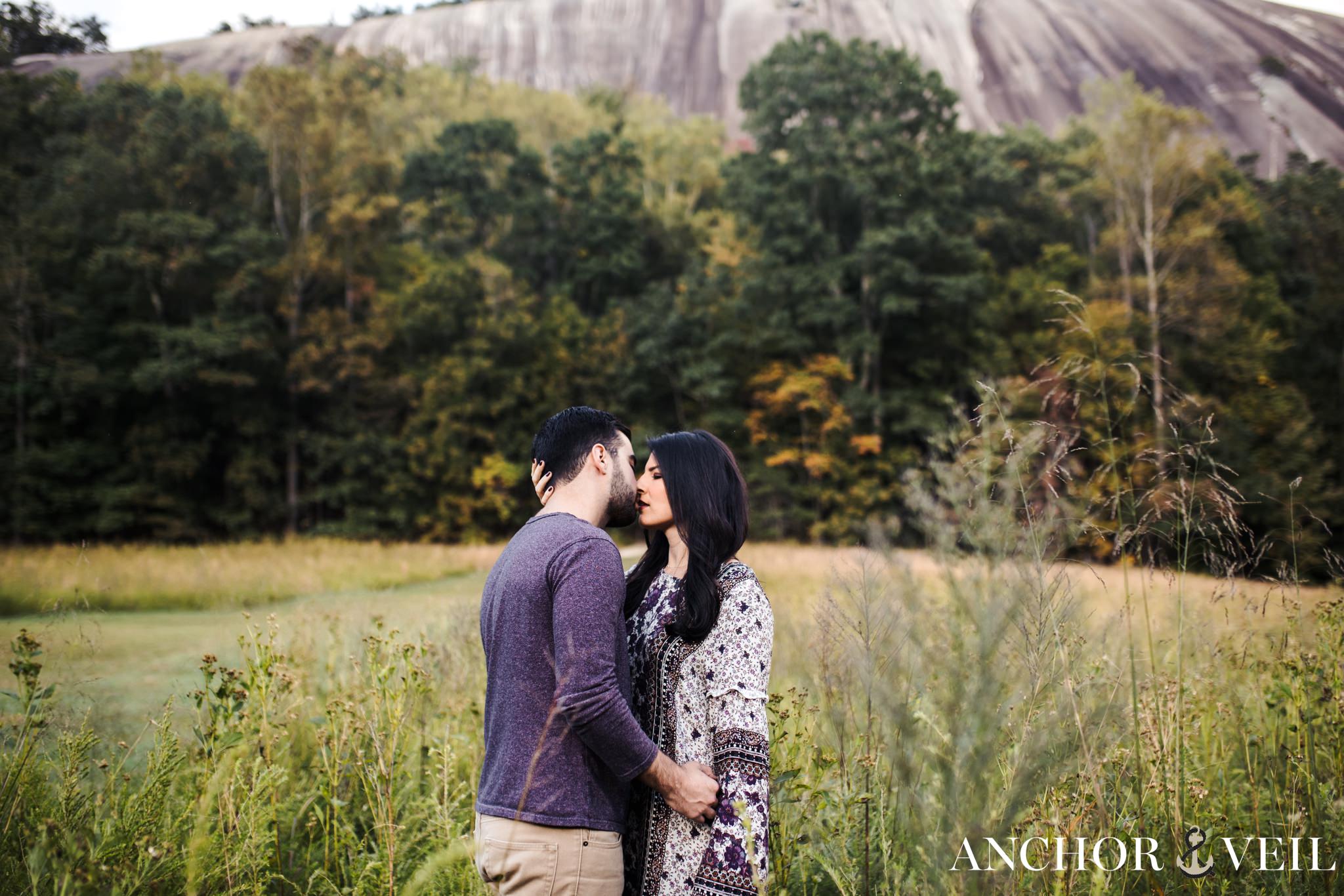 coming in for the almost kiss during the Stone Mountain Engagement Session
