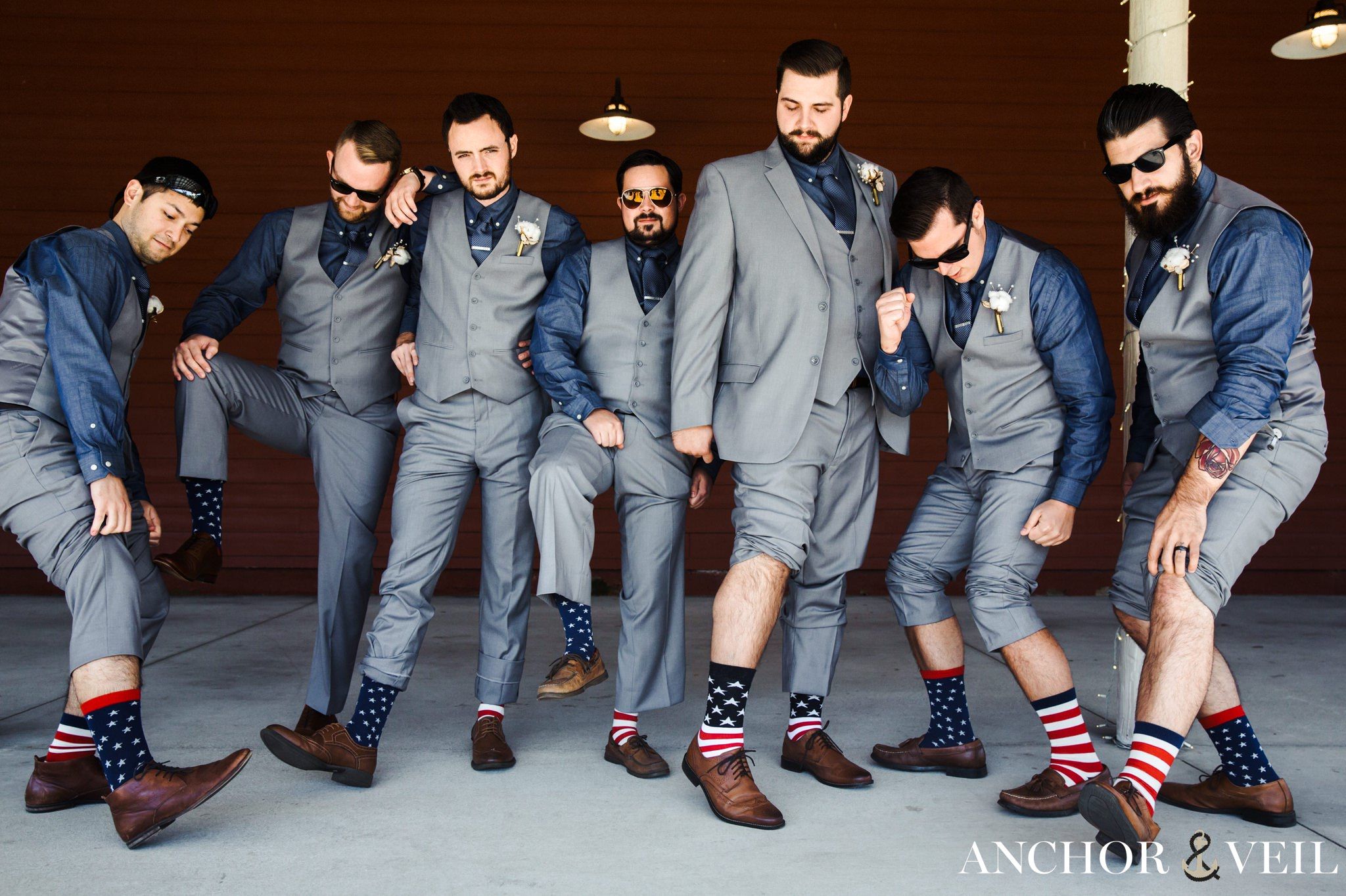 groomsmen and their american socks