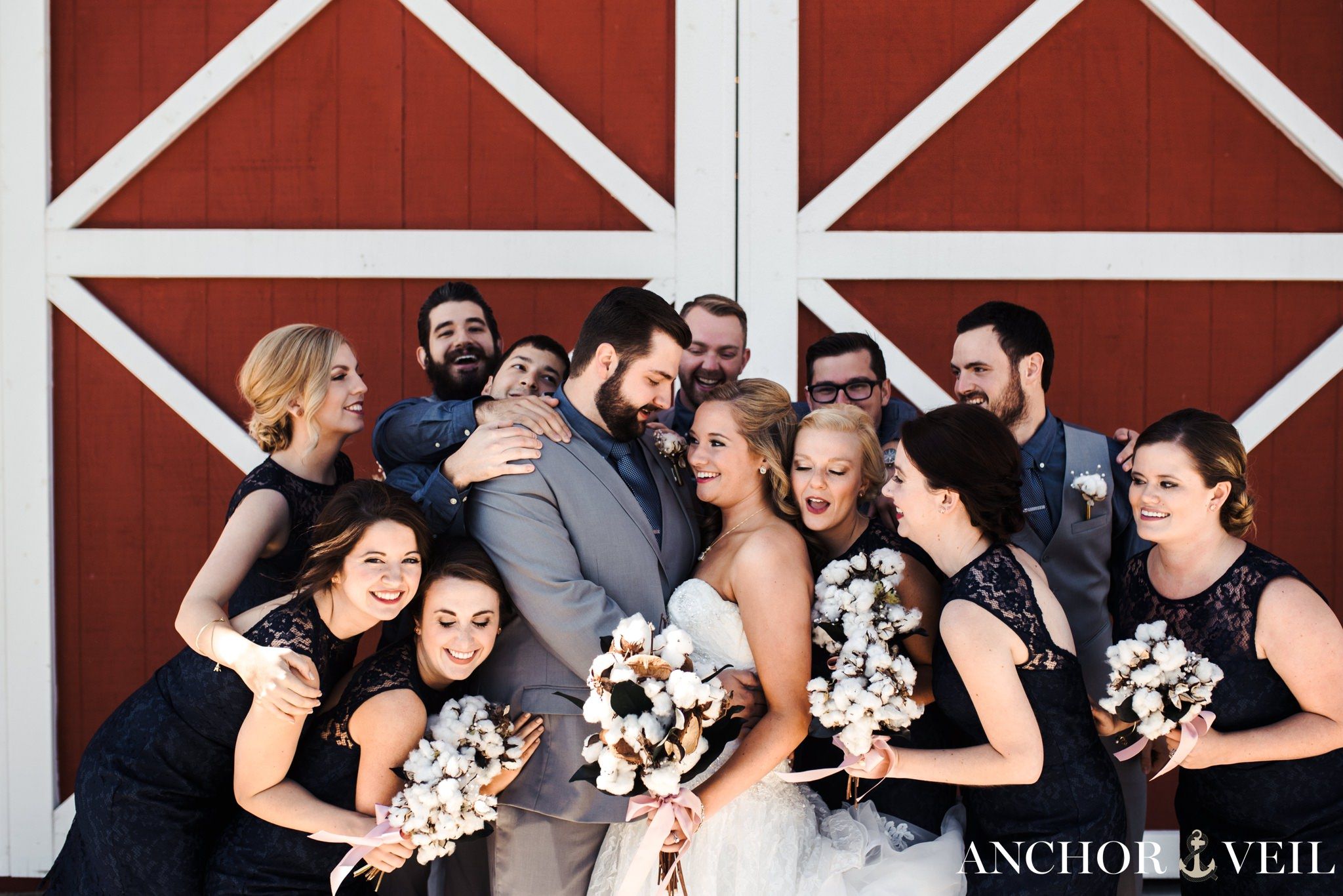 bridal party together during the Millikan Farms Wedding